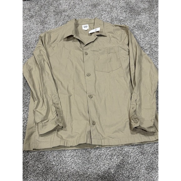 GAP Men's Khaki Utility Button Down Shirt Long Sleeve Front Pockets NWT Large - Picture 4 of 6